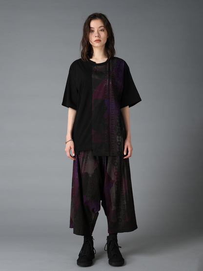PURPLE STRIPE+COTTON JERSEY CUT-OFF SHORT SLEEVED T