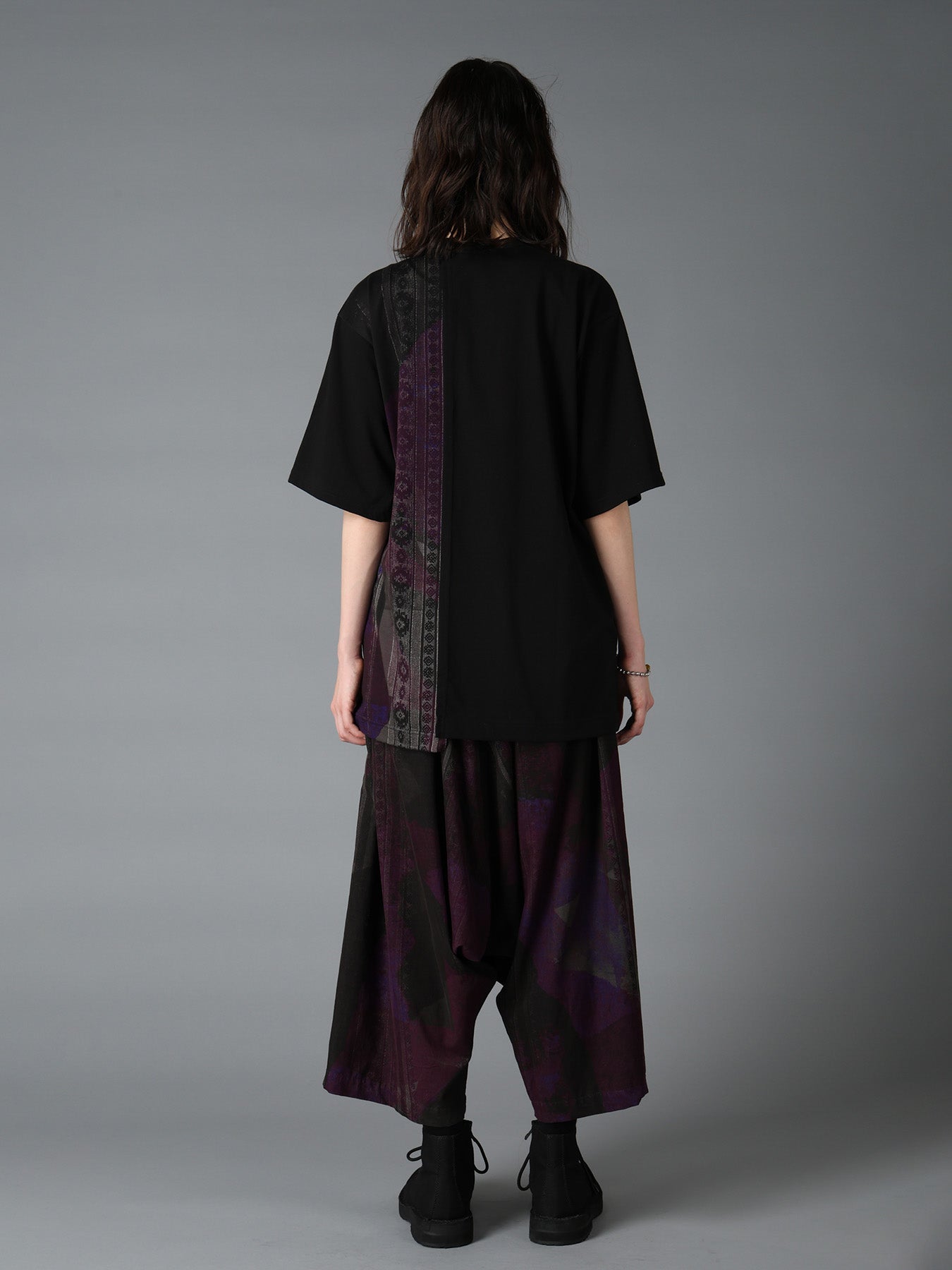 PURPLE STRIPE+COTTON JERSEY CUT-OFF SHORT SLEEVED T