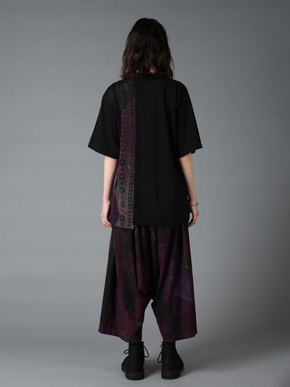 PURPLE STRIPE+COTTON JERSEY CUT-OFF SHORT SLEEVED T
