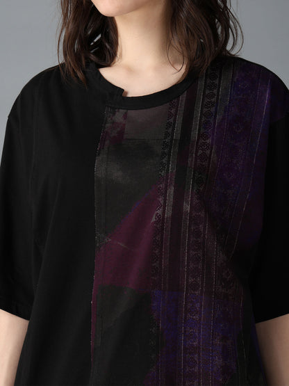 PURPLE STRIPE+COTTON JERSEY CUT-OFF SHORT SLEEVED T