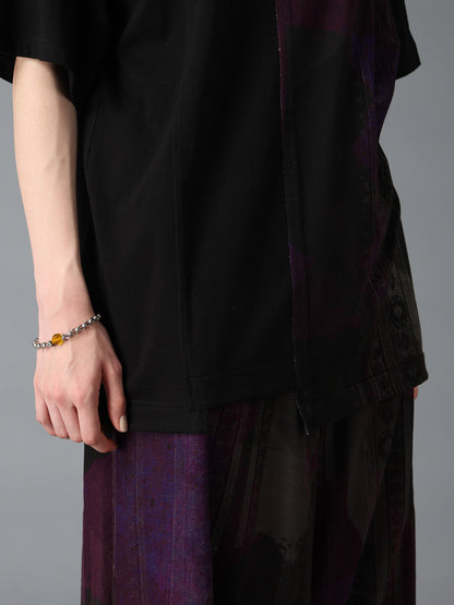 PURPLE STRIPE+COTTON JERSEY CUT-OFF SHORT SLEEVED T