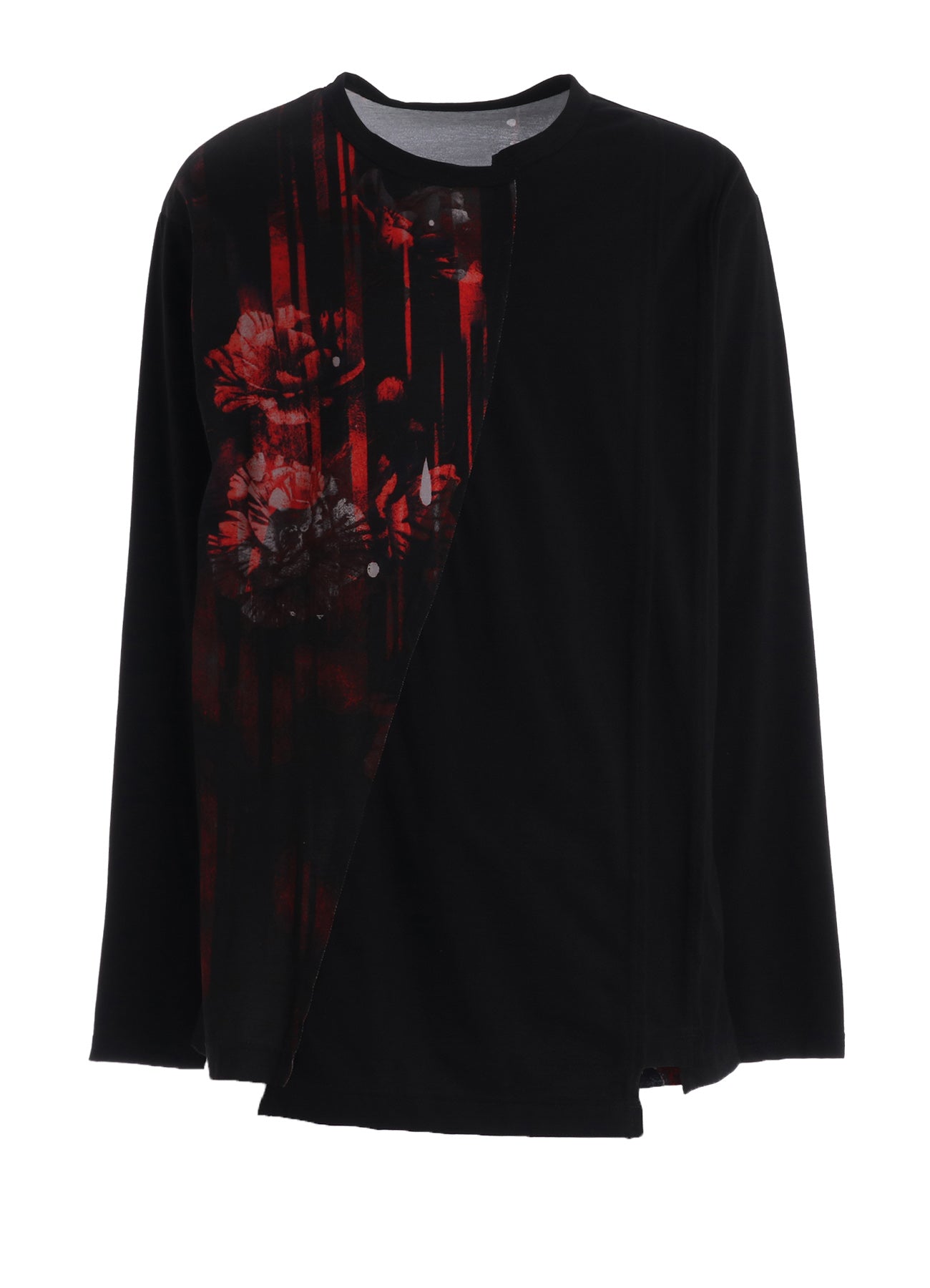 FLORAL STRIPED & COTTON JERSEY CUT-OFF LONG-SLEEVED T-SHIRT