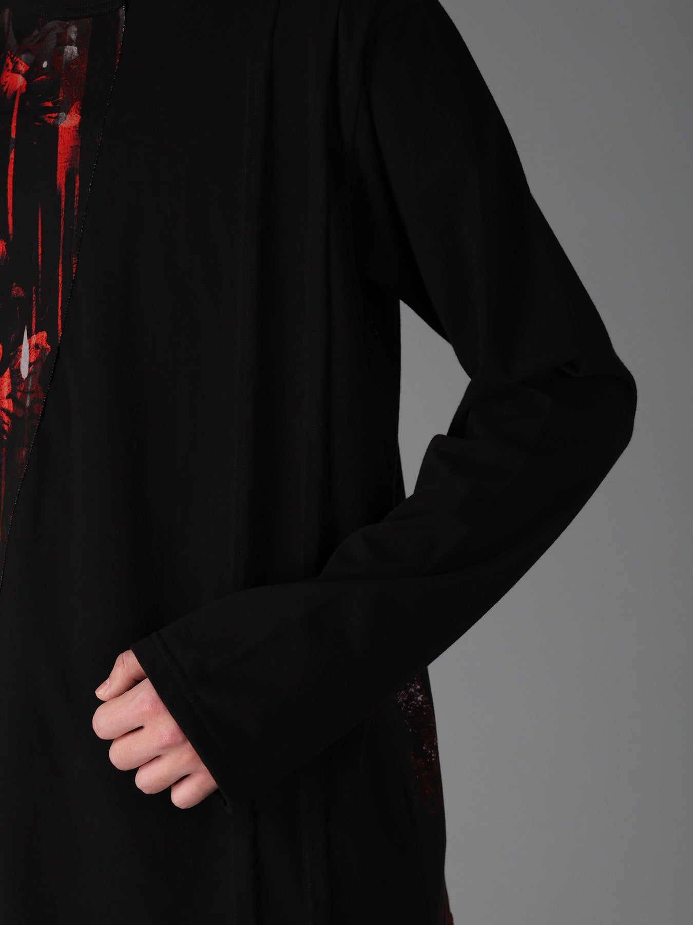 FLORAL STRIPED & COTTON JERSEY CUT-OFF LONG-SLEEVED T-SHIRT