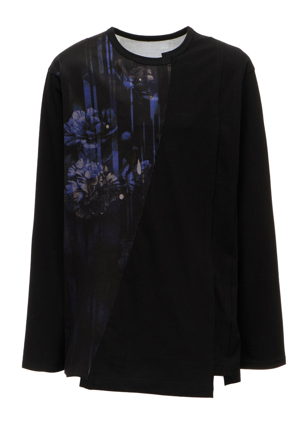 FLORAL STRIPED & COTTON JERSEY CUT-OFF LONG-SLEEVED T-SHIRT