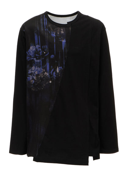 FLORAL STRIPED & COTTON JERSEY CUT-OFF LONG-SLEEVED T-SHIRT