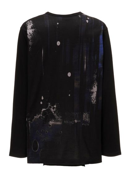 FLORAL STRIPED & COTTON JERSEY CUT-OFF LONG-SLEEVED T-SHIRT