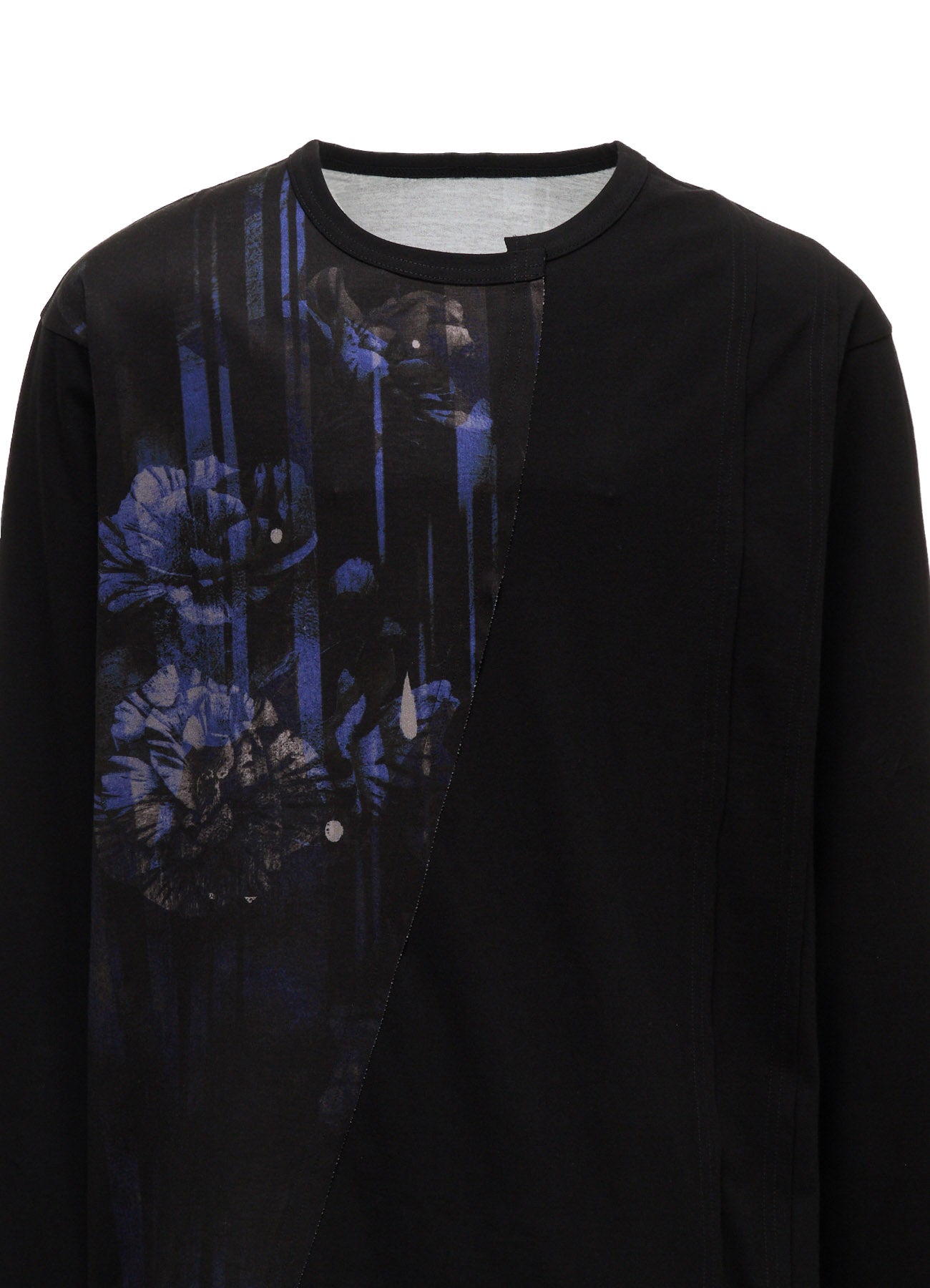 FLORAL STRIPED & COTTON JERSEY CUT-OFF LONG-SLEEVED T-SHIRT