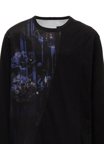FLORAL STRIPED & COTTON JERSEY CUT-OFF LONG-SLEEVED T-SHIRT