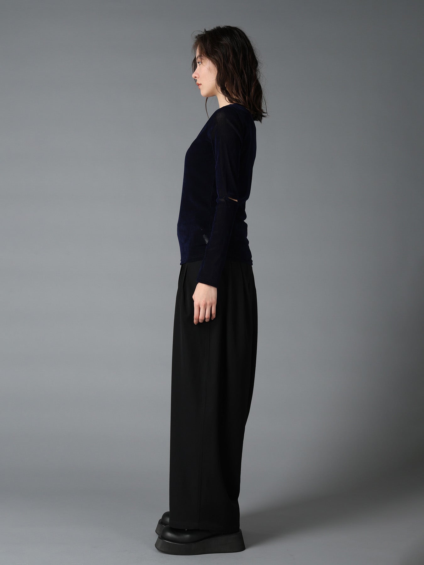 FLOCKED STRIPE ELBOW-CUT TULLE