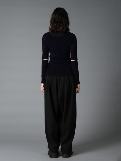 FLOCKED STRIPE ELBOW-CUT TULLE