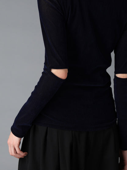FLOCKED STRIPE ELBOW-CUT TULLE