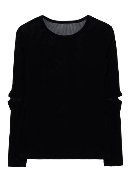 FLOCKED STRIPE ELBOW-CUT TULLE