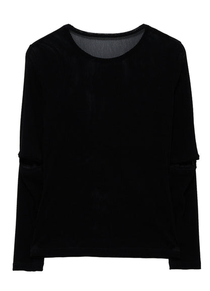 FLOCKED STRIPE ELBOW-CUT TULLE