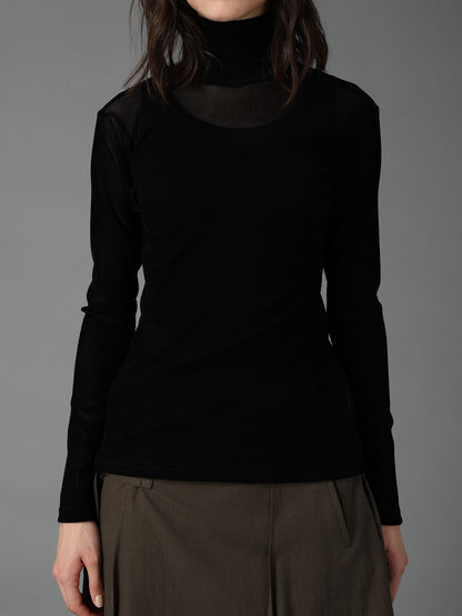 FLOCKED STRIPE HIGH-NECK TULLE