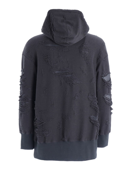 DAMAGE JACQUARD FRENCH TERRY NECK RIB CUT-OFF SEAM HOODIE