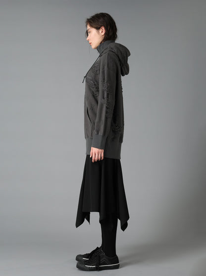 DAMAGE JACQUARD FRENCH TERRY NECK RIB CUT-OFF SEAM HOODIE