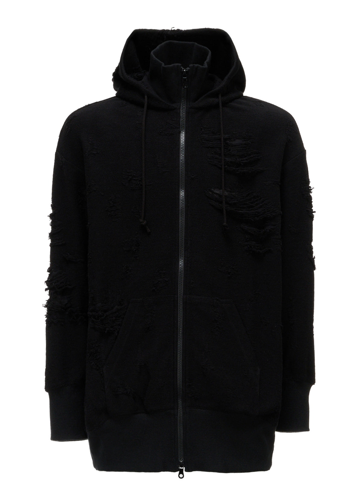DAMAGE JACQUARD FRENCH TERRY NECK RIB CUT-OFF SEAM HOODIE