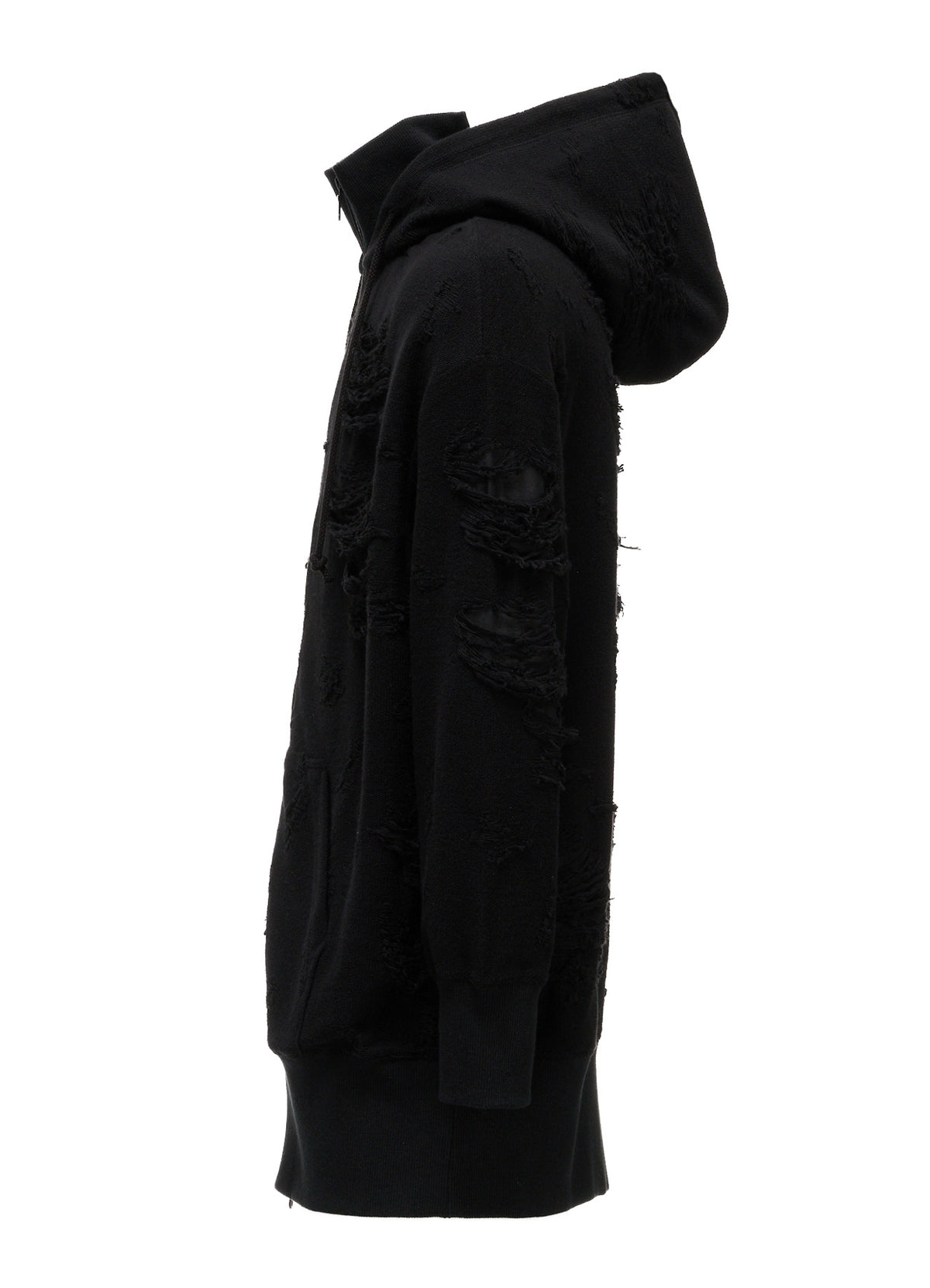 DAMAGE JACQUARD FRENCH TERRY NECK RIB CUT-OFF SEAM HOODIE