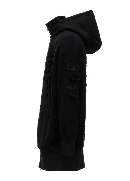 DAMAGE JACQUARD FRENCH TERRY NECK RIB CUT-OFF SEAM HOODIE