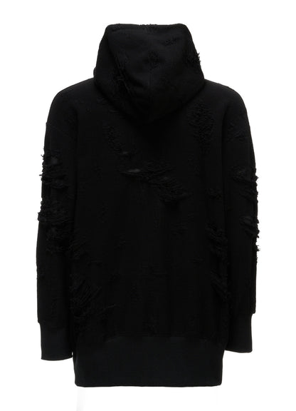 DAMAGE JACQUARD FRENCH TERRY NECK RIB CUT-OFF SEAM HOODIE