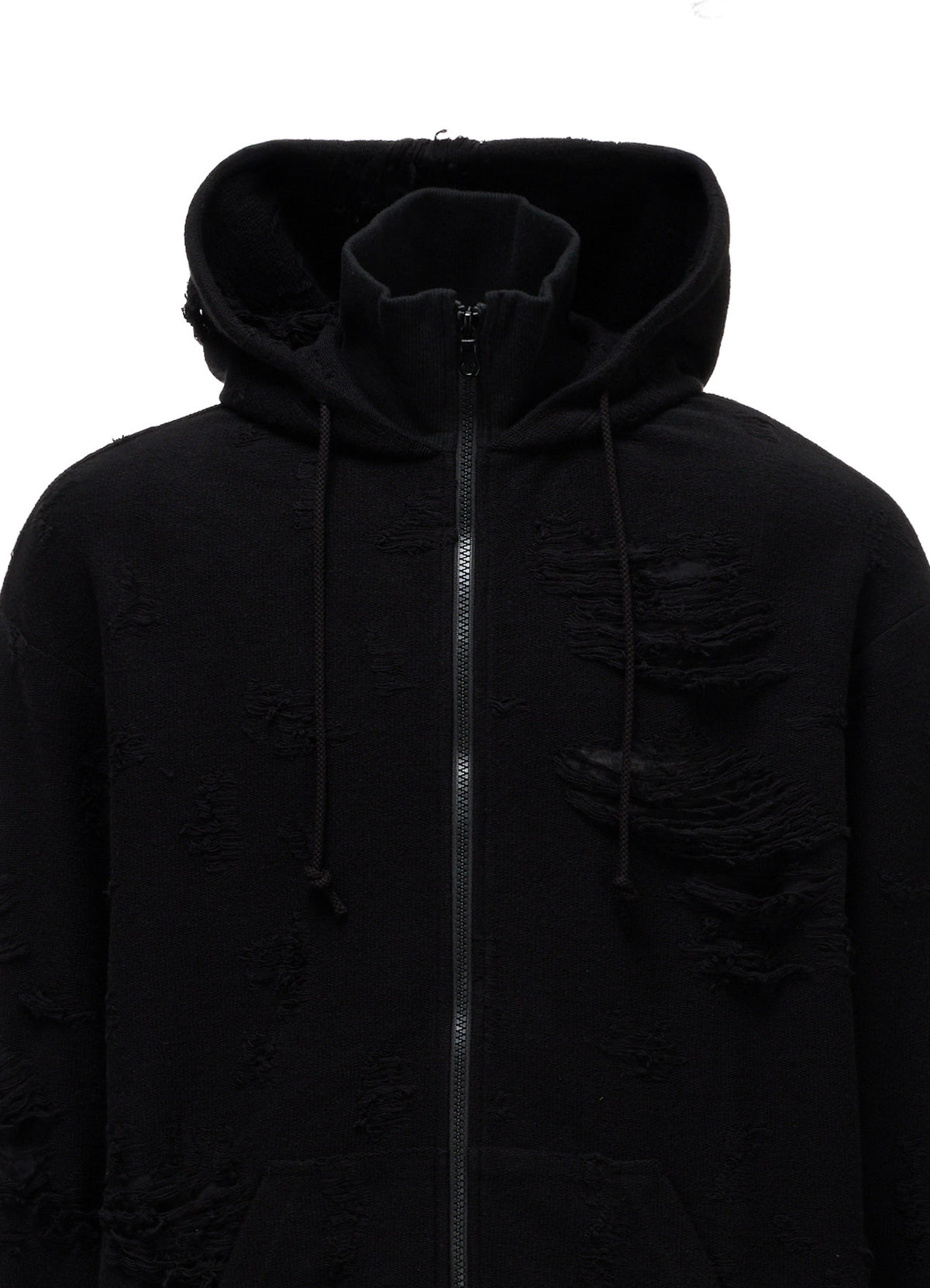 DAMAGE JACQUARD FRENCH TERRY NECK RIB CUT-OFF SEAM HOODIE