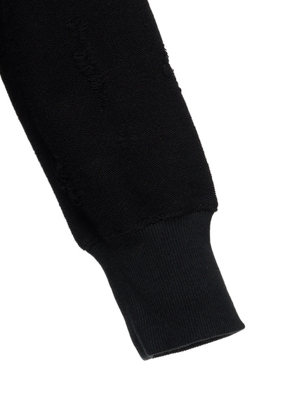 DAMAGE JACQUARD FRENCH TERRY NECK RIB CUT-OFF SEAM HOODIE