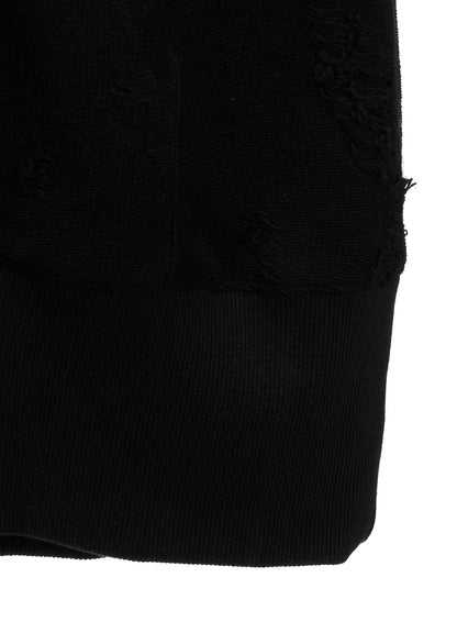 DAMAGE JACQUARD FRENCH TERRY NECK RIB CUT-OFF SEAM HOODIE