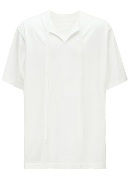 COTTON JERSEY FRONT SLIT COLLAR SHORT SLEEVED T