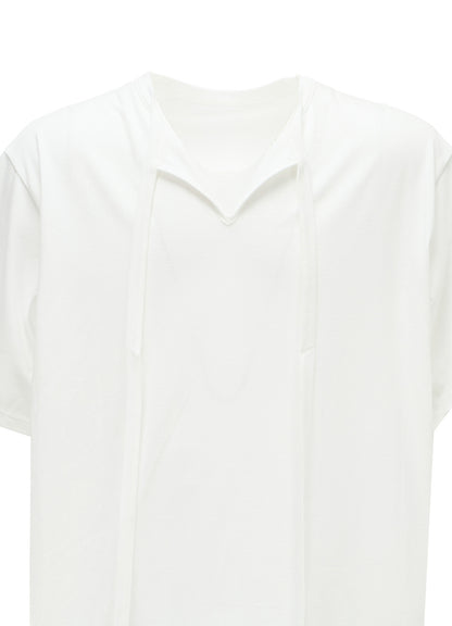 COTTON JERSEY FRONT SLIT COLLAR SHORT SLEEVED T