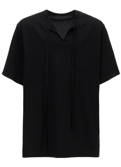 COTTON JERSEY FRONT SLIT COLLAR SHORT SLEEVED T