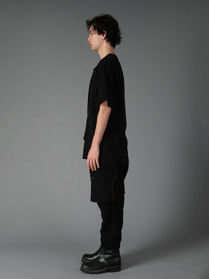 COTTON JERSEY FRONT SLIT COLLAR SHORT SLEEVED T