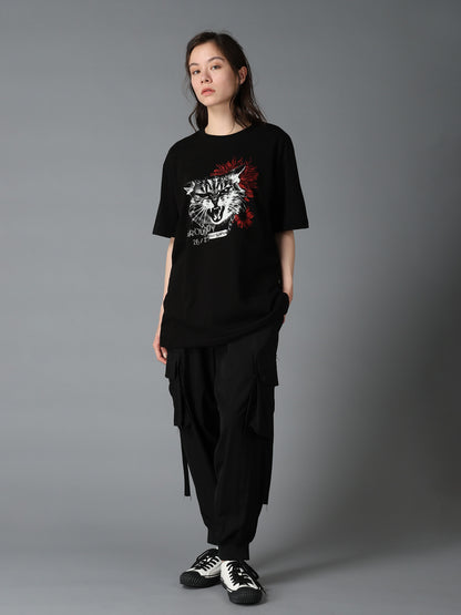 JERSEY CAT AND RED SUNFLOWER T-SHIRT