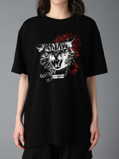 JERSEY CAT AND RED SUNFLOWER T-SHIRT