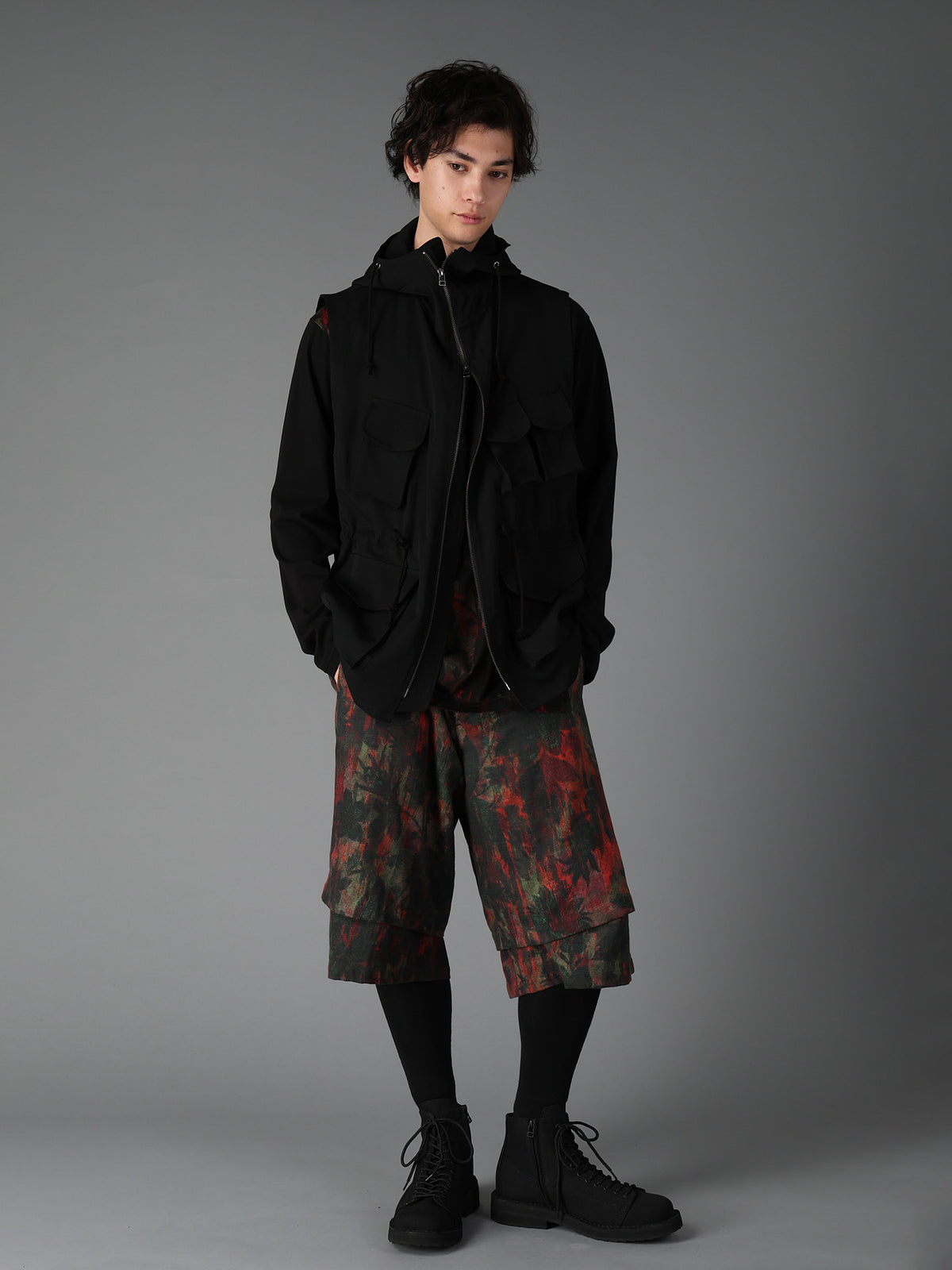WOOL GABARDINE HOODED OUT POCKET JACKET