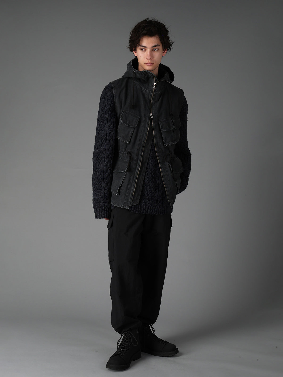 SULFUR DYED BACK SATIN HOODED OUTPOCKET JACKET