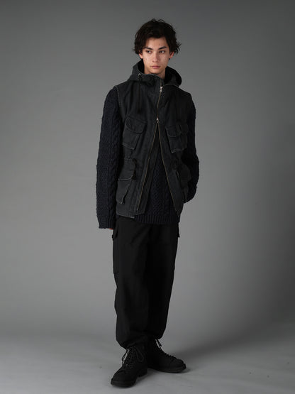 SULFUR DYED BACK SATIN HOODED OUTPOCKET JACKET