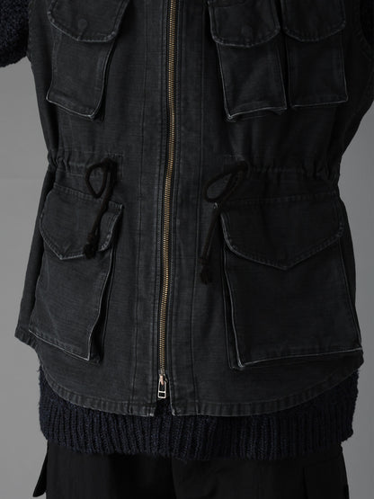 SULFUR DYED BACK SATIN HOODED OUTPOCKET JACKET