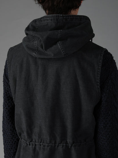 SULFUR DYED BACK SATIN HOODED OUTPOCKET JACKET