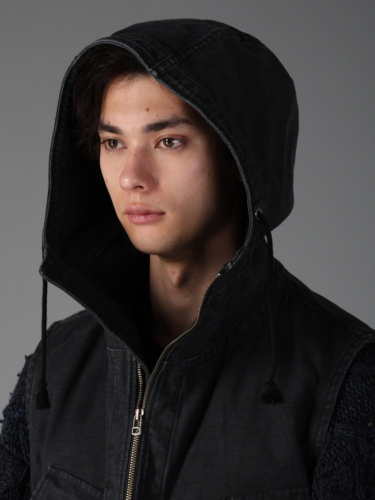 SULFUR DYED BACK SATIN HOODED OUTPOCKET JACKET