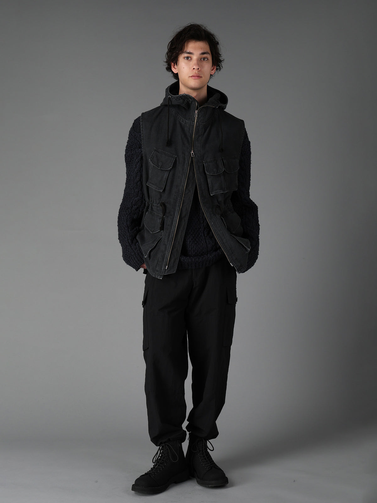 SULFUR DYED BACK SATIN HOODED OUTPOCKET JACKET