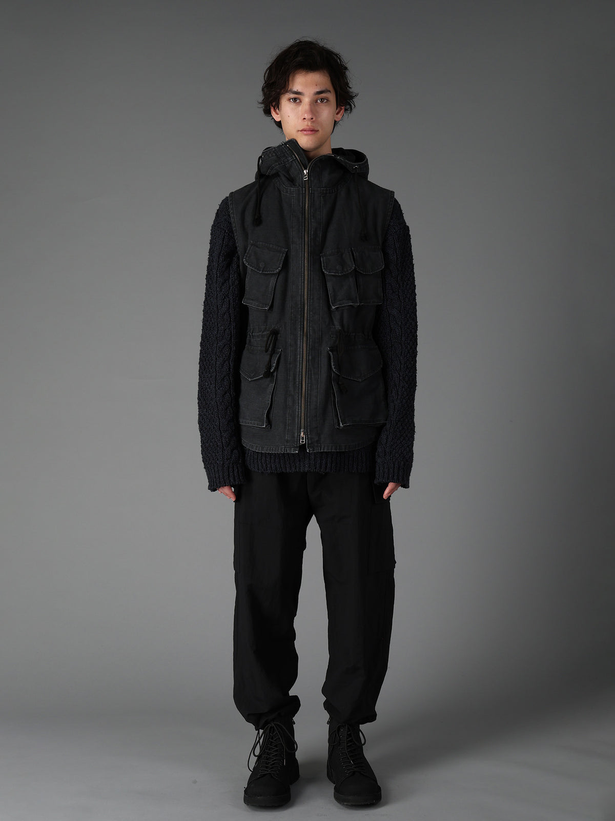 SULFUR DYED BACK SATIN HOODED OUTPOCKET JACKET