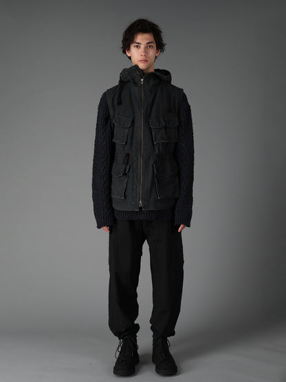 SULFUR DYED BACK SATIN HOODED OUTPOCKET JACKET