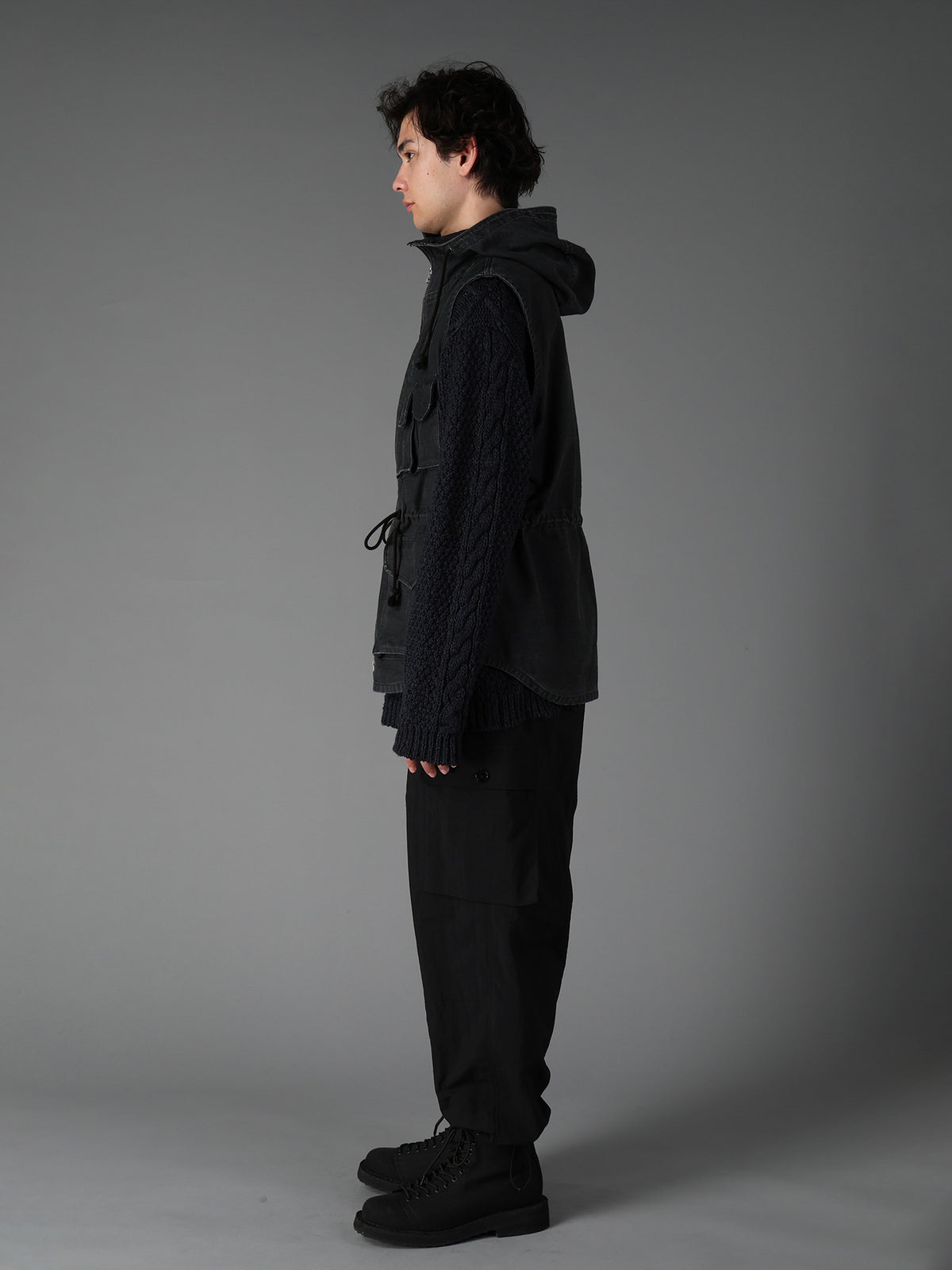 SULFUR DYED BACK SATIN HOODED OUTPOCKET JACKET