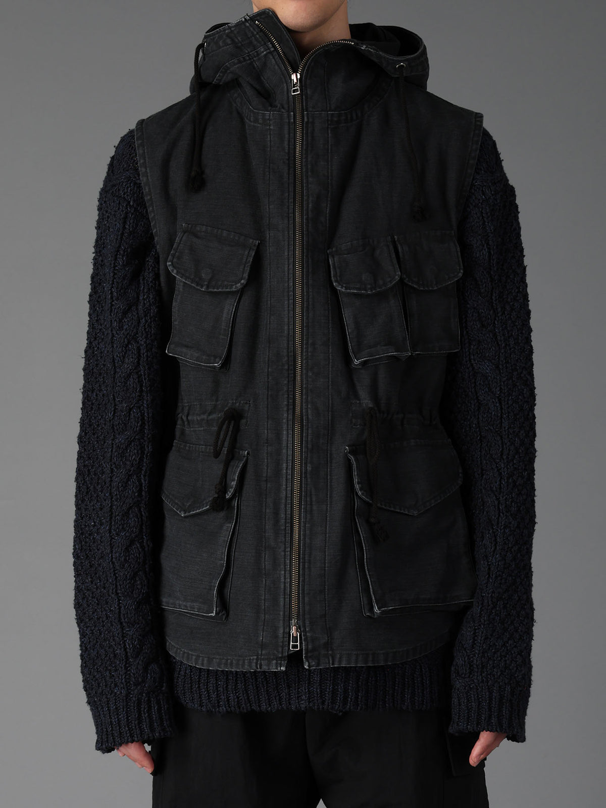 SULFUR DYED BACK SATIN HOODED OUTPOCKET JACKET