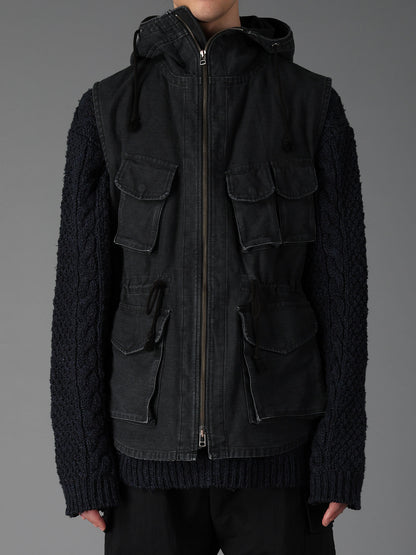 SULFUR DYED BACK SATIN HOODED OUTPOCKET JACKET