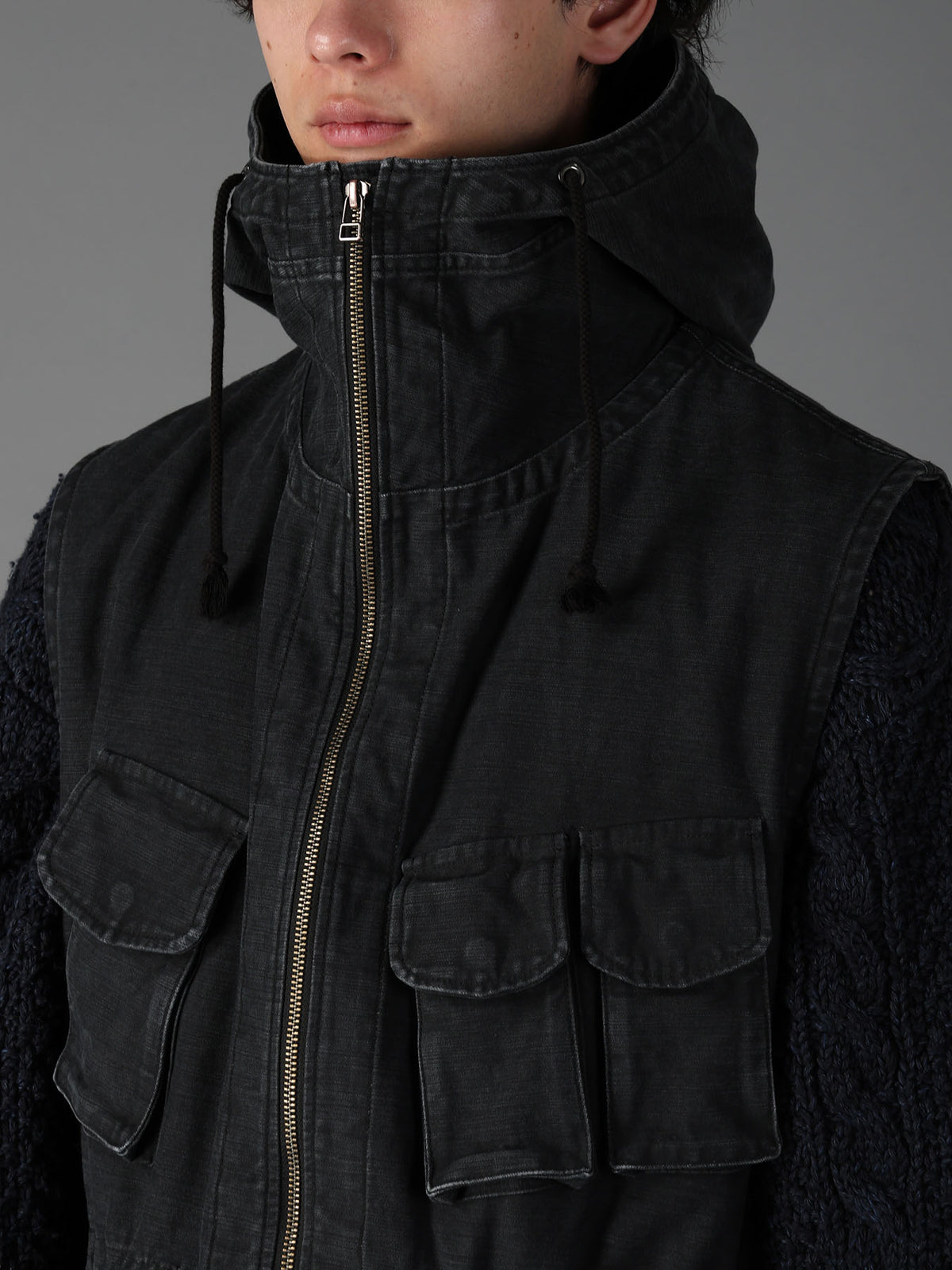 SULFUR DYED BACK SATIN HOODED OUTPOCKET JACKET