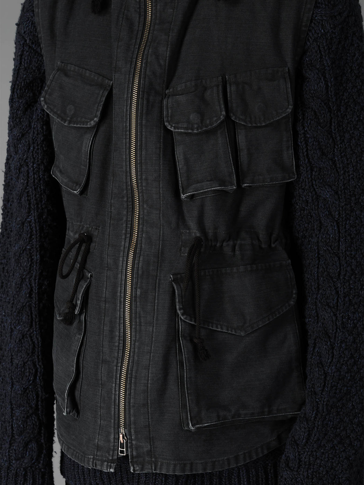 SULFUR DYED BACK SATIN HOODED OUTPOCKET JACKET