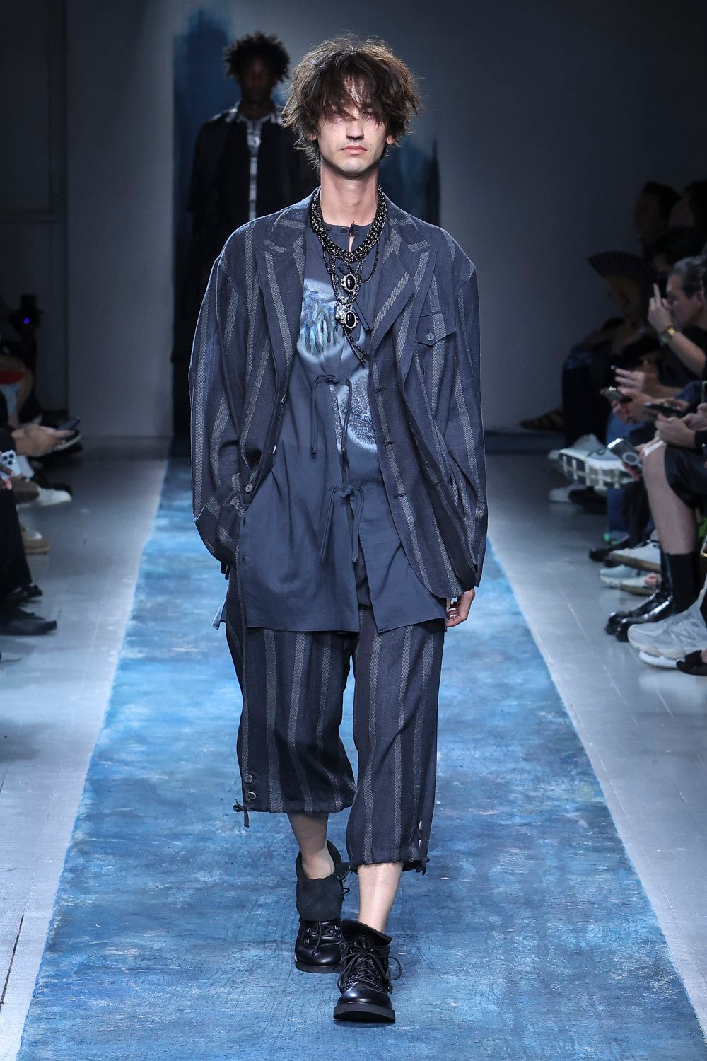 SILK/COTTON STRIPE PATTERN SLIT JACKET