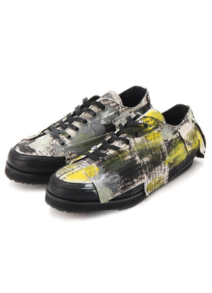 COTTON NEWSPAPER PRINT YELLOW PAINT SNEAKER