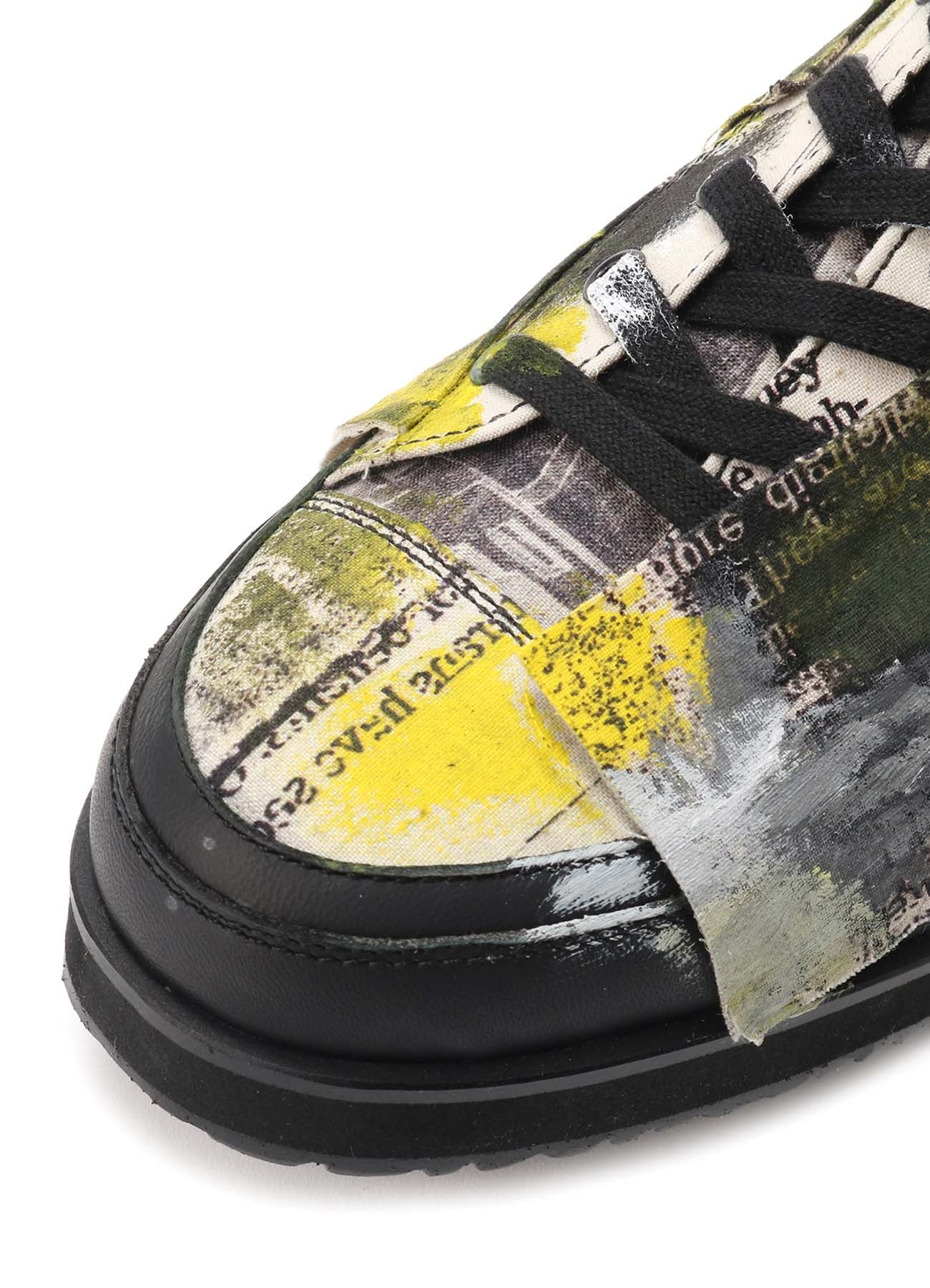 COTTON NEWSPAPER PRINT YELLOW PAINT SNEAKER